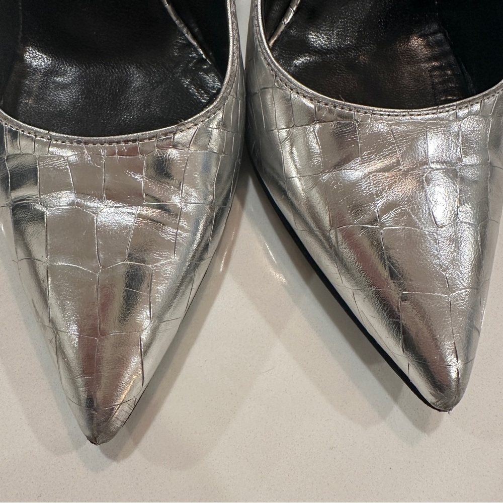 Yves Saint Laurent Paris Stiletto Pumps Sz 39 Silver Metallic Heels Texture - Picture 3 of 16